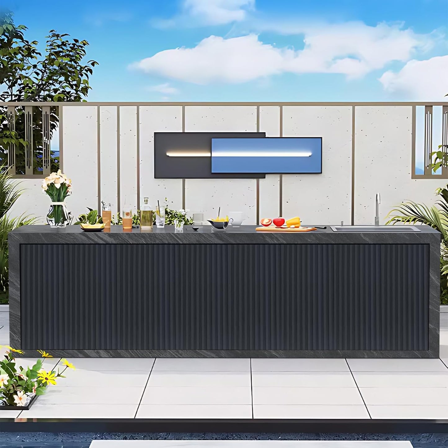 Aihm-Lon Outdoor Kitchen Cabinets with Sink 62.99"-78.74"