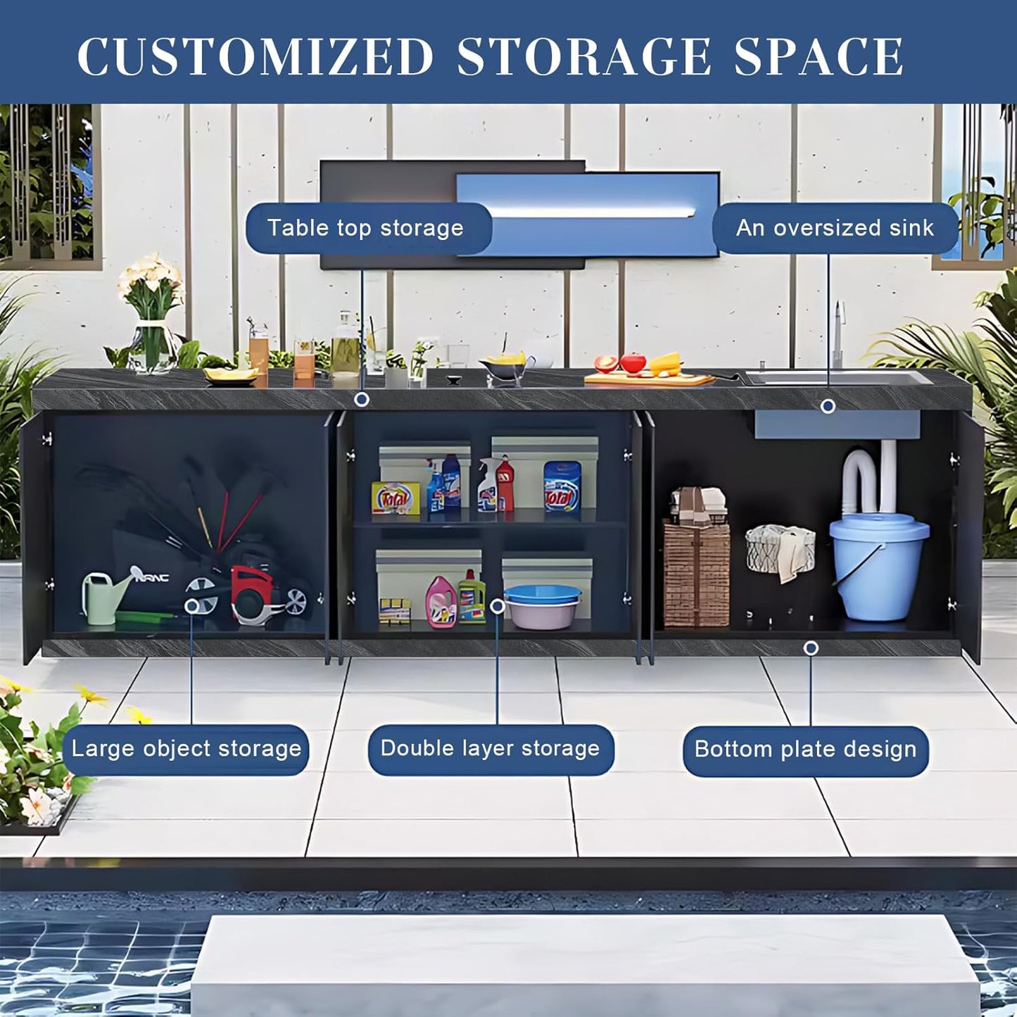 Aihm-Lon Outdoor Kitchen Cabinets with Sink 62.99"-78.74"