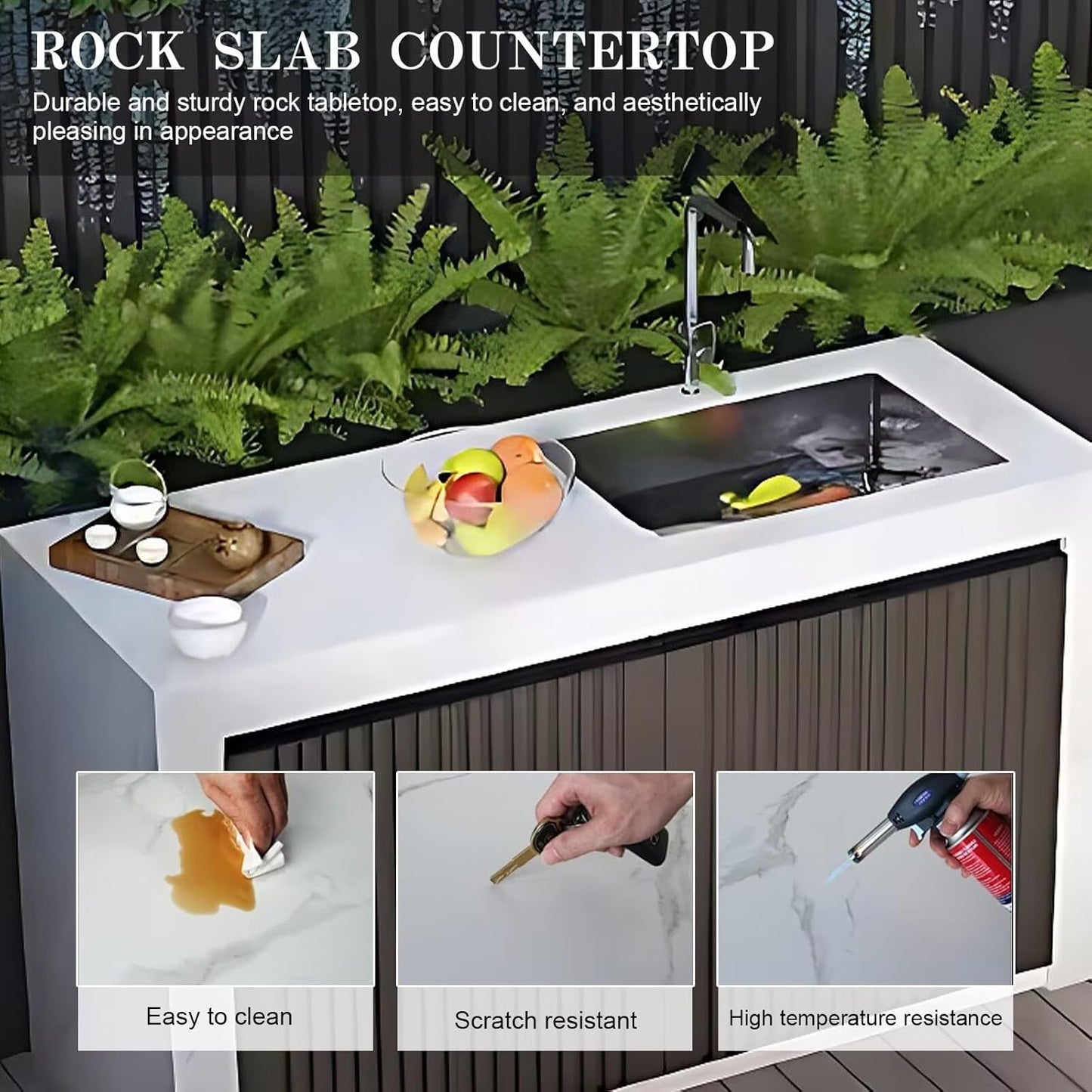 Aihm-Lon Outdoor Kitchen Cabinets with Sink 84.64"