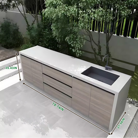 Aihm-Lon Aluminum Outdoor Sink Cabinet with Drawers 78.74"