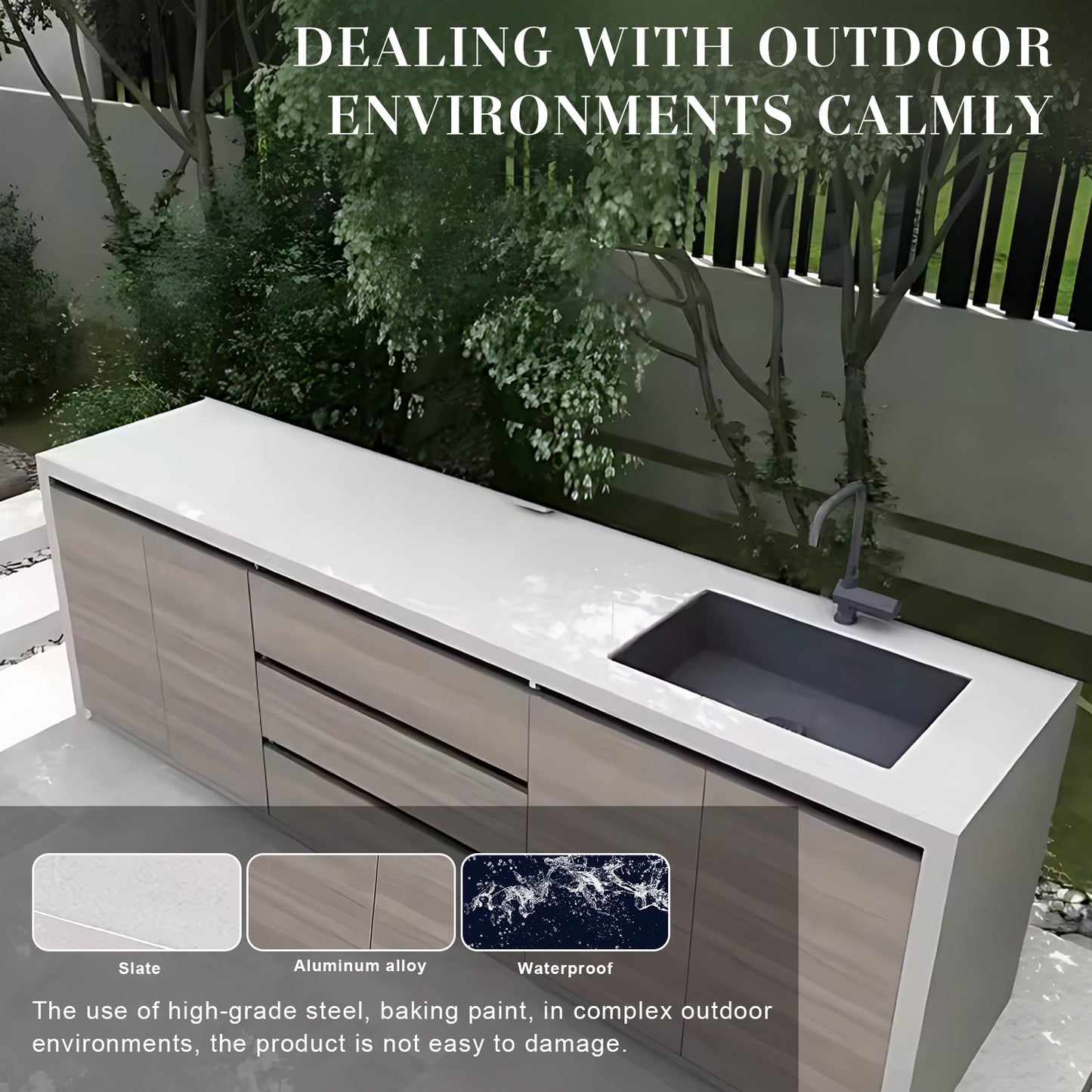 Aihm-Lon Aluminum Outdoor Sink Cabinet with Drawers 78.74"