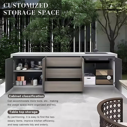 Aihm-Lon Aluminum Outdoor Sink Cabinet with Drawers 78.74"