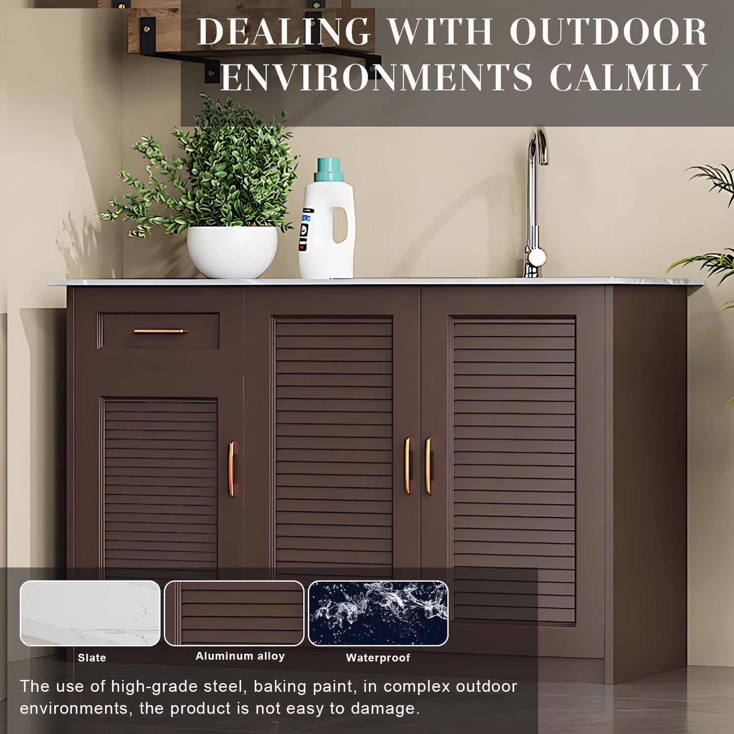 Aihm-Lon Brown Outdoor Large Storage Cabinets with Doors 43.31"-55.12"