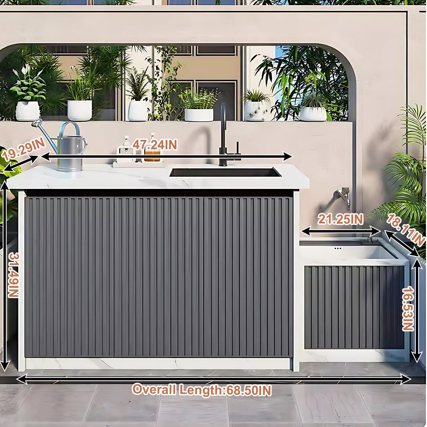 Aihm-Lon Outdoor Kitchen Cabinet with Double Sinks 68.5"