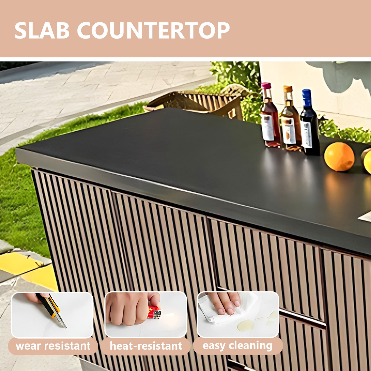Aihm-Lon Outdoor Kitchen Cabinets with Black Countertop Sink 78.74"-86.61"