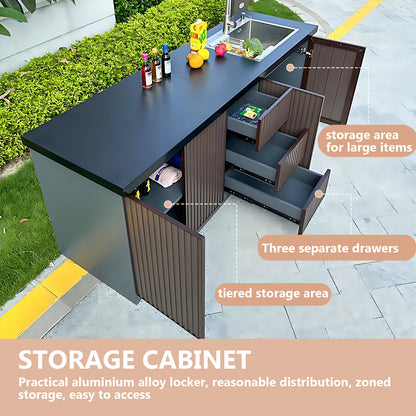 Aihm-Lon Outdoor Kitchen Cabinets with Black Countertop Sink 78.74"-86.61"