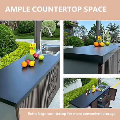 Aihm-Lon Outdoor Kitchen Cabinets with Black Countertop Sink 78.74"-86.61"