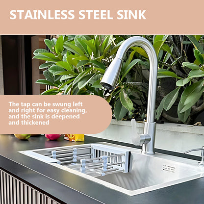 Aihm-Lon Outdoor Kitchen Cabinets with Black Countertop Sink 78.74"-86.61"