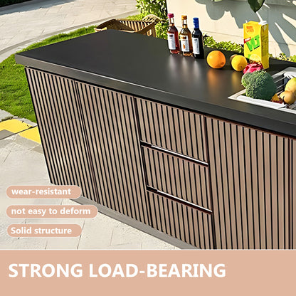 Aihm-Lon Outdoor Kitchen Cabinets with Black Countertop Sink 78.74"-86.61"