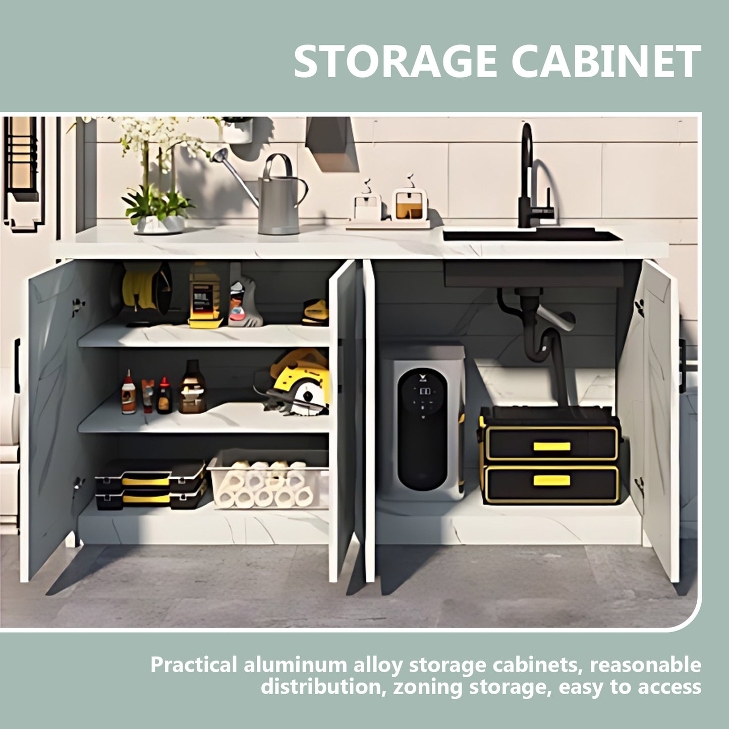 Aihm-Lon Outdoor Kitchen Cabinet with Washing Mop Sink 80.31"-84.25"