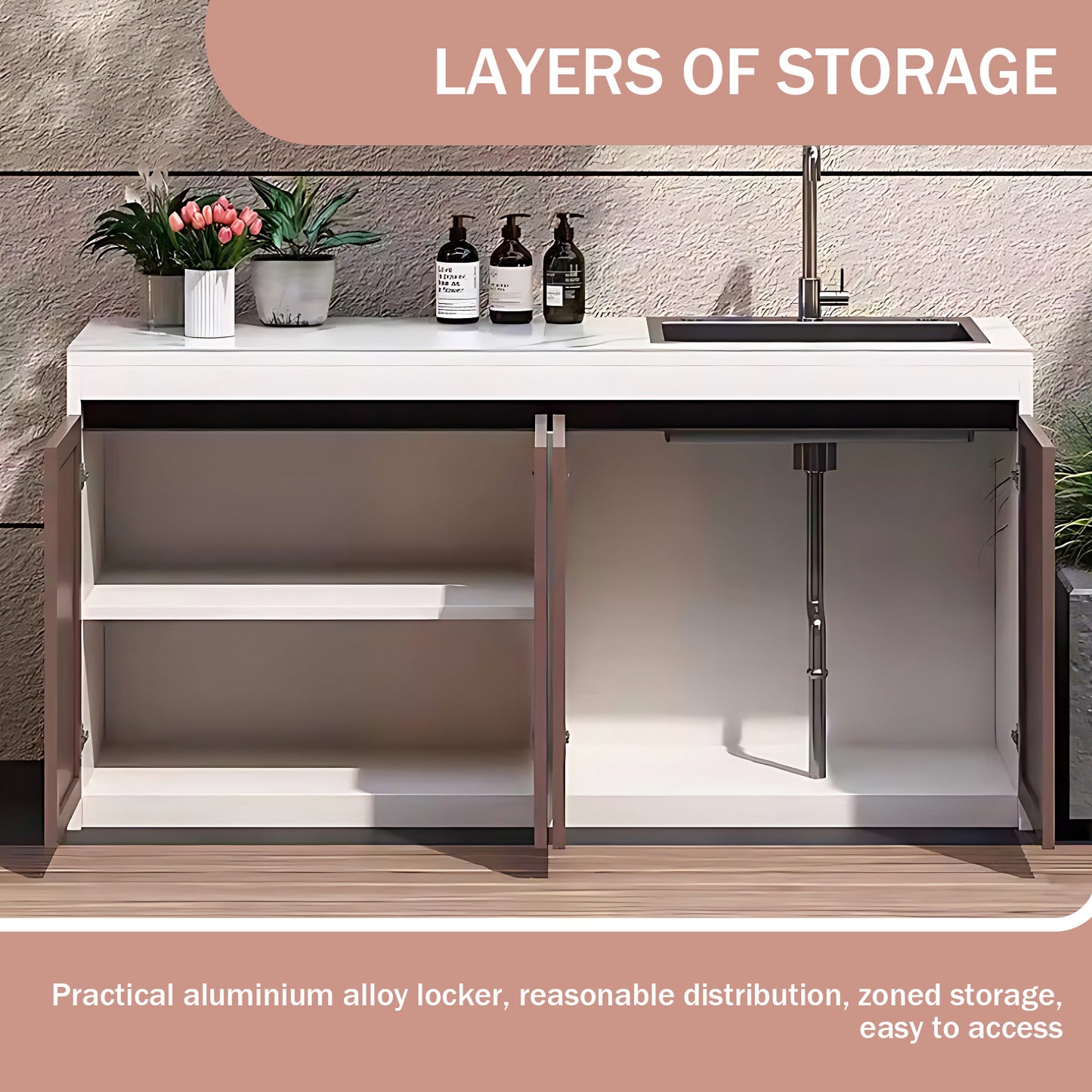 Aihm-Lon Aluminum Outdoor Kitchen Cabinet with Sink 62.99"