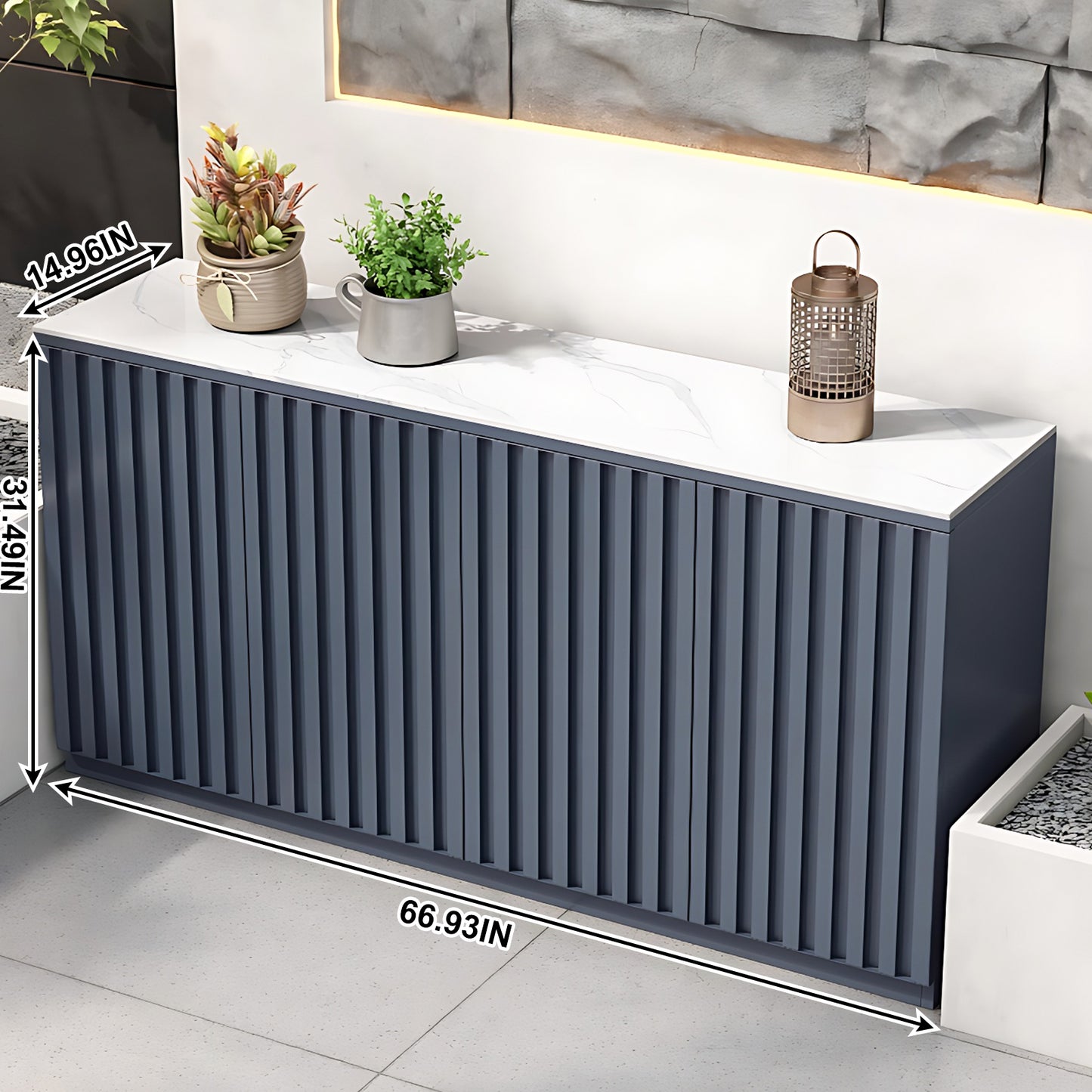 Aihm-Lon Aluminum Outdoor Kitchen Cabinet with White Countertop 51.18"-70.86"