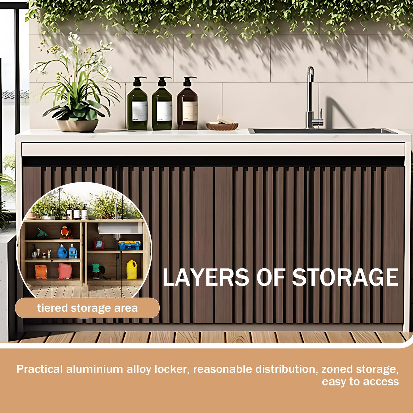 Aihm-Lon Aluminum Outdoor Kitchen Cabinets with Sink 62.99"-78.74"