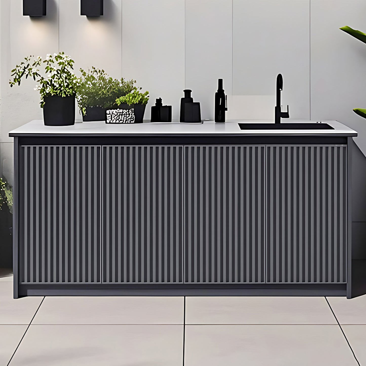 Aihm-Lon Outdoor Storage Cabinets with Stainless Steel Sink 55.11"-78.74"