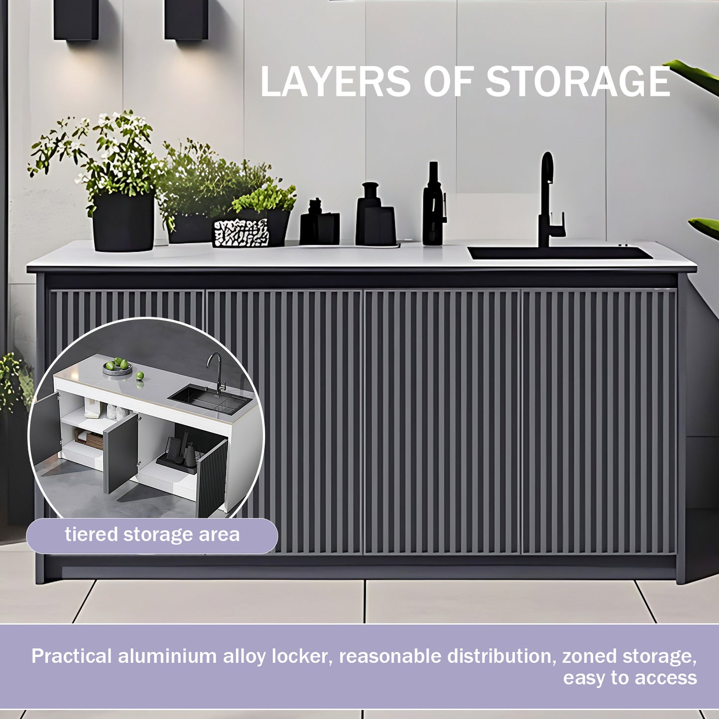 Aihm-Lon Outdoor Storage Cabinets with Stainless Steel Sink 55.11"-78.74"