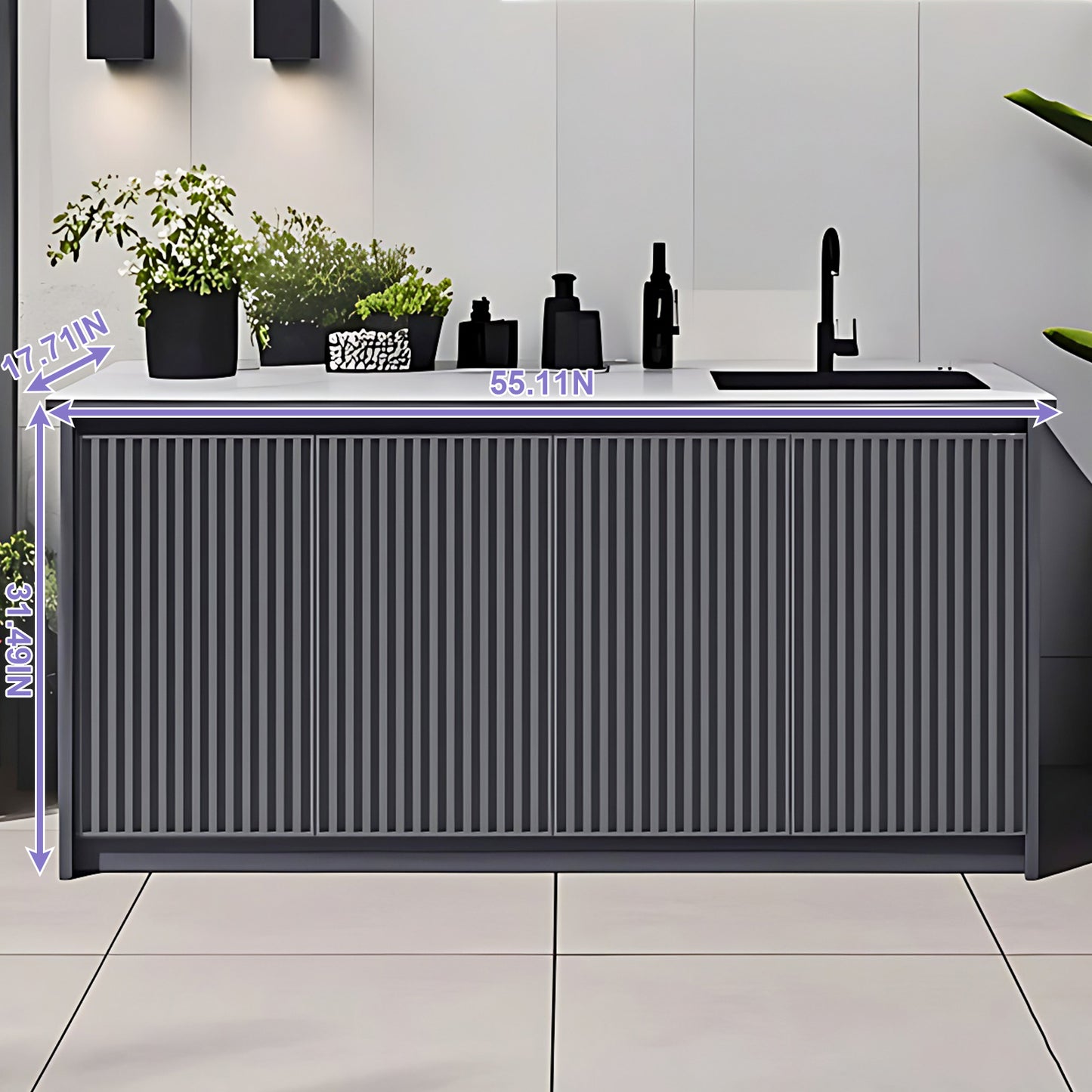 Aihm-Lon Outdoor Storage Cabinets with Stainless Steel Sink 55.11"-78.74"