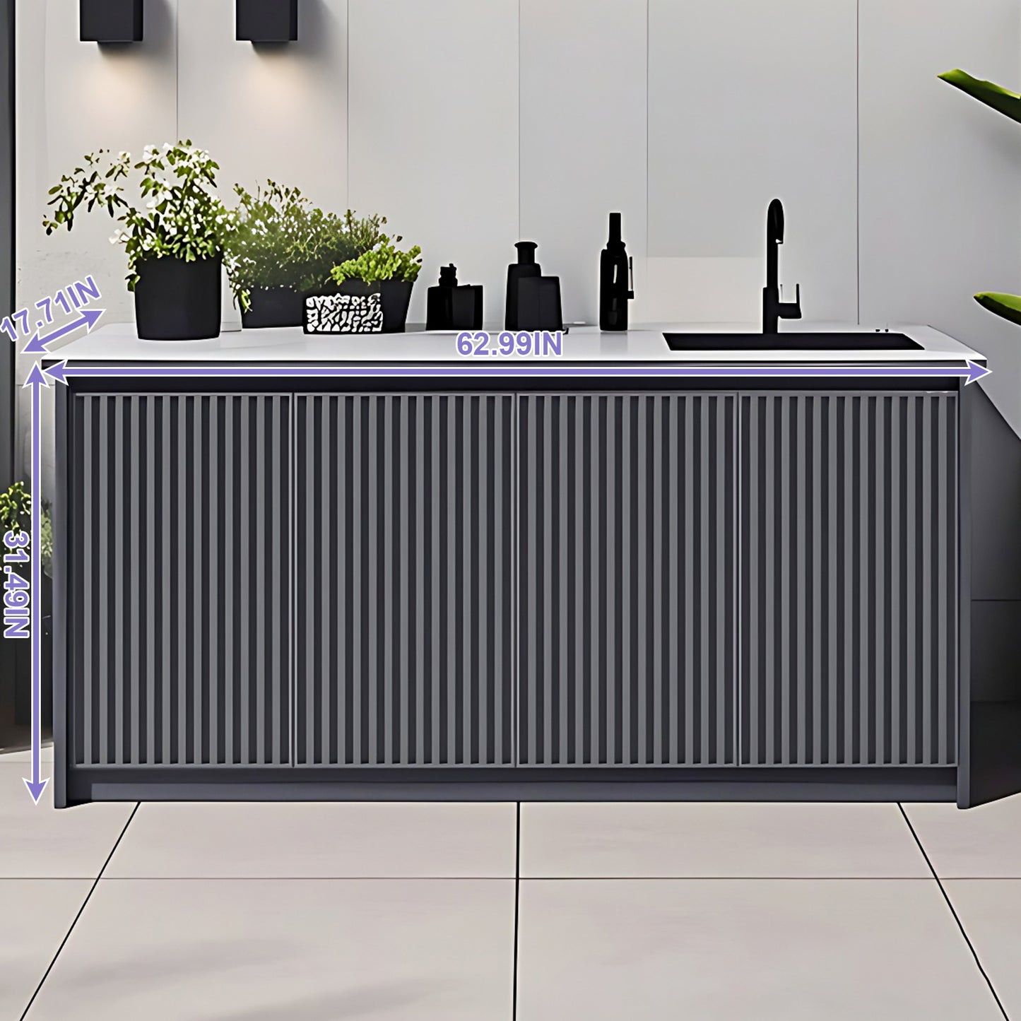 Aihm-Lon Outdoor Storage Cabinets with Stainless Steel Sink 55.11"-78.74"