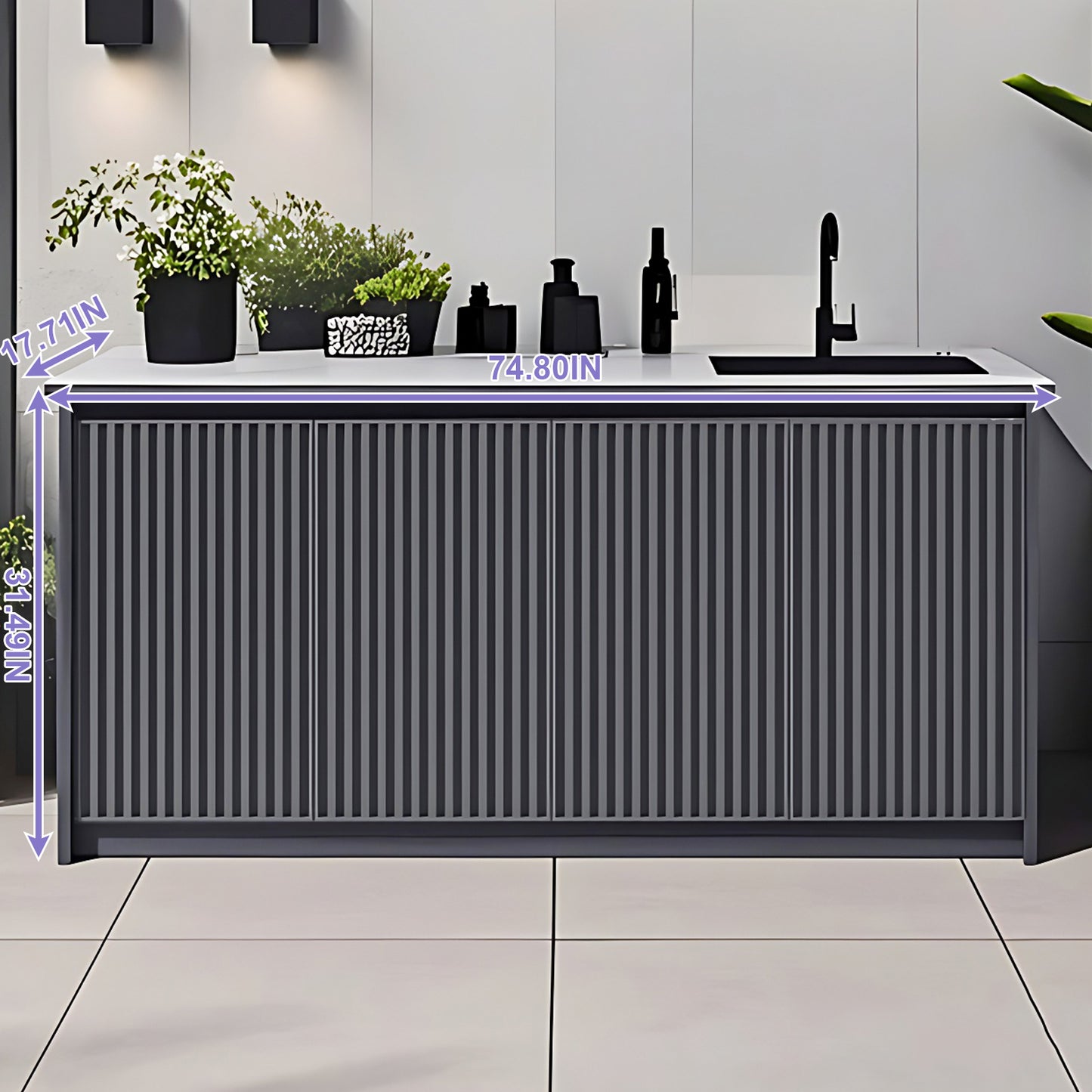 Aihm-Lon Outdoor Storage Cabinets with Stainless Steel Sink 55.11"-78.74"