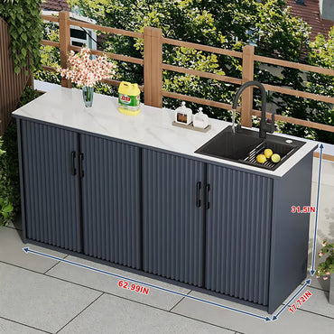 Aihm-Lon Aluminum Outdoor Kitchen Cabinets with Sink 62.99"