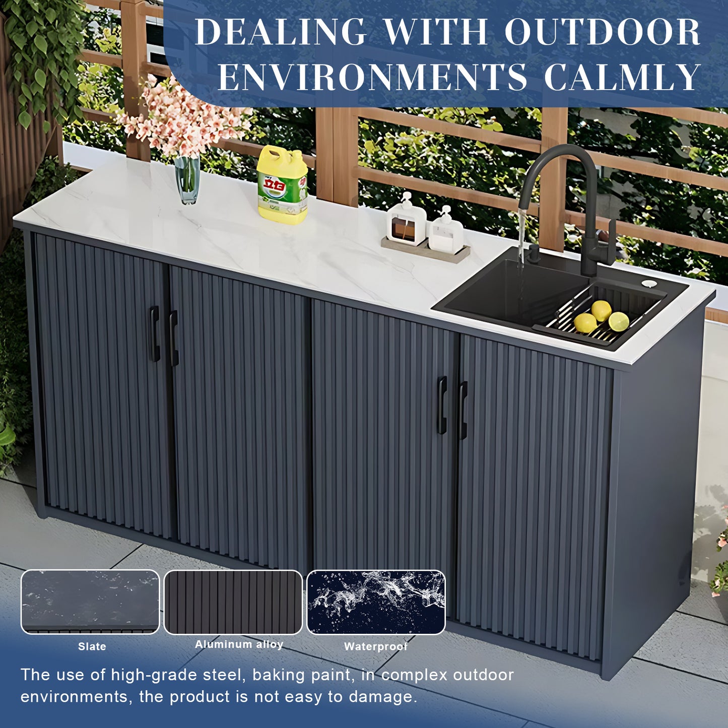 Aihm-Lon Aluminum Outdoor Kitchen Cabinets with Sink 62.99"