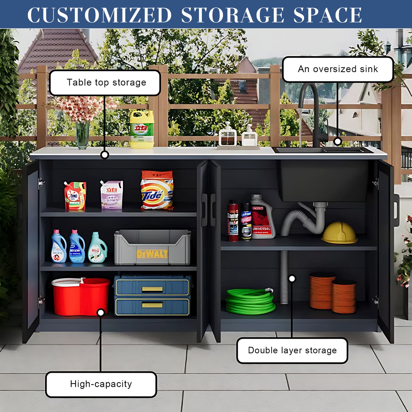 Aihm-Lon Aluminum Outdoor Kitchen Cabinets with Sink 62.99"