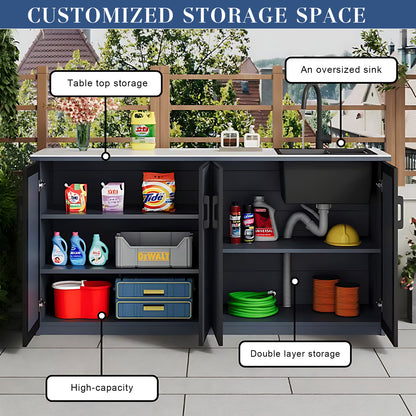 Aihm-Lon Aluminum Outdoor Kitchen Cabinets with Sink 62.99"