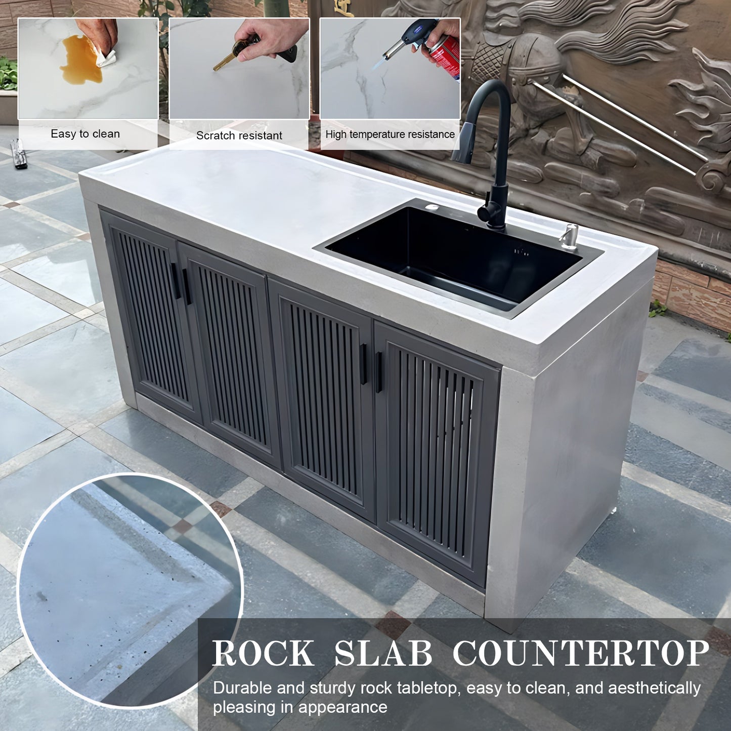 Aihm-Lon Aluminum Outdoor Kitchen Cabinet with Black Sink 43.31"-78.74"