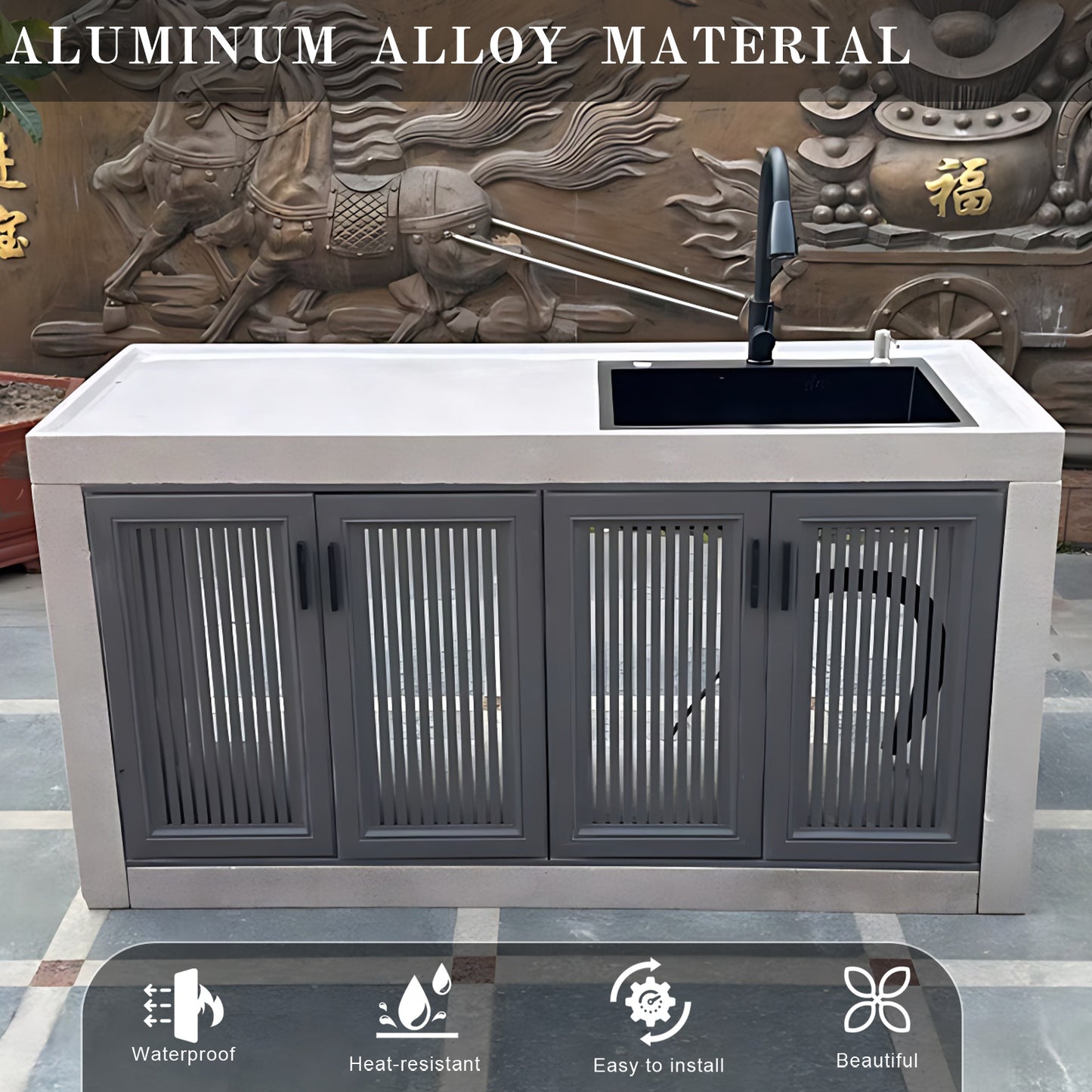 Aihm-Lon Aluminum Outdoor Kitchen Cabinet with Black Sink 43.31"-78.74"