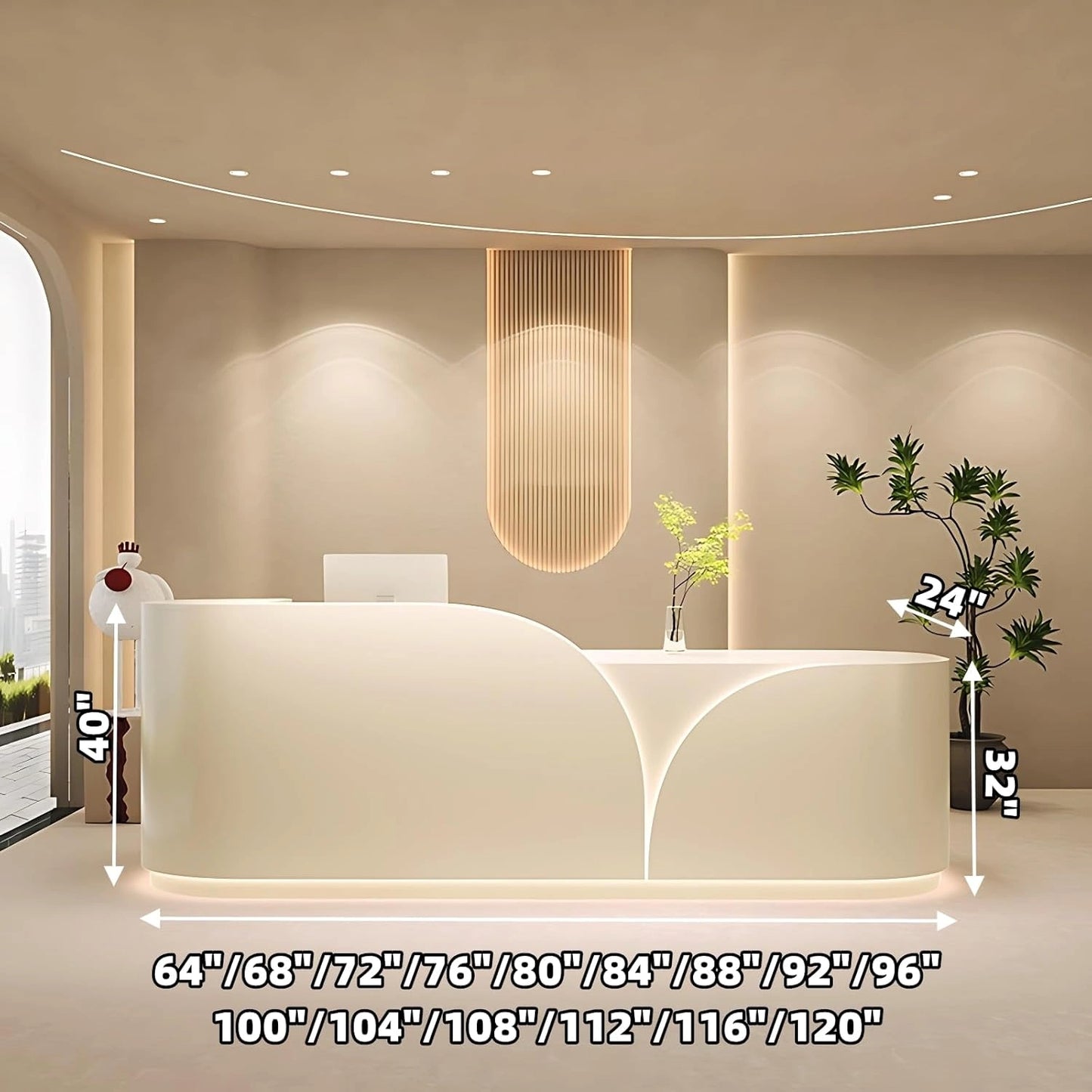 Aihm-Lon Modern Reception Desk with Storage LED Lights 64"-120"