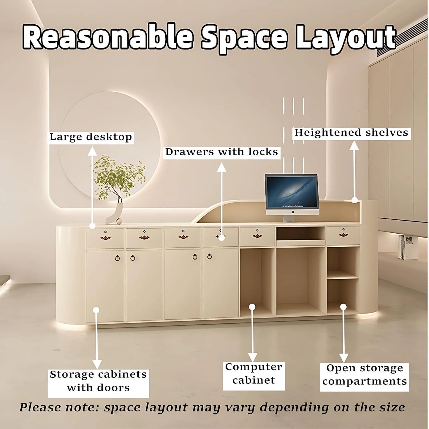 Aihm-Lon Modern Reception Desk with Storage LED Lights 64"-120"