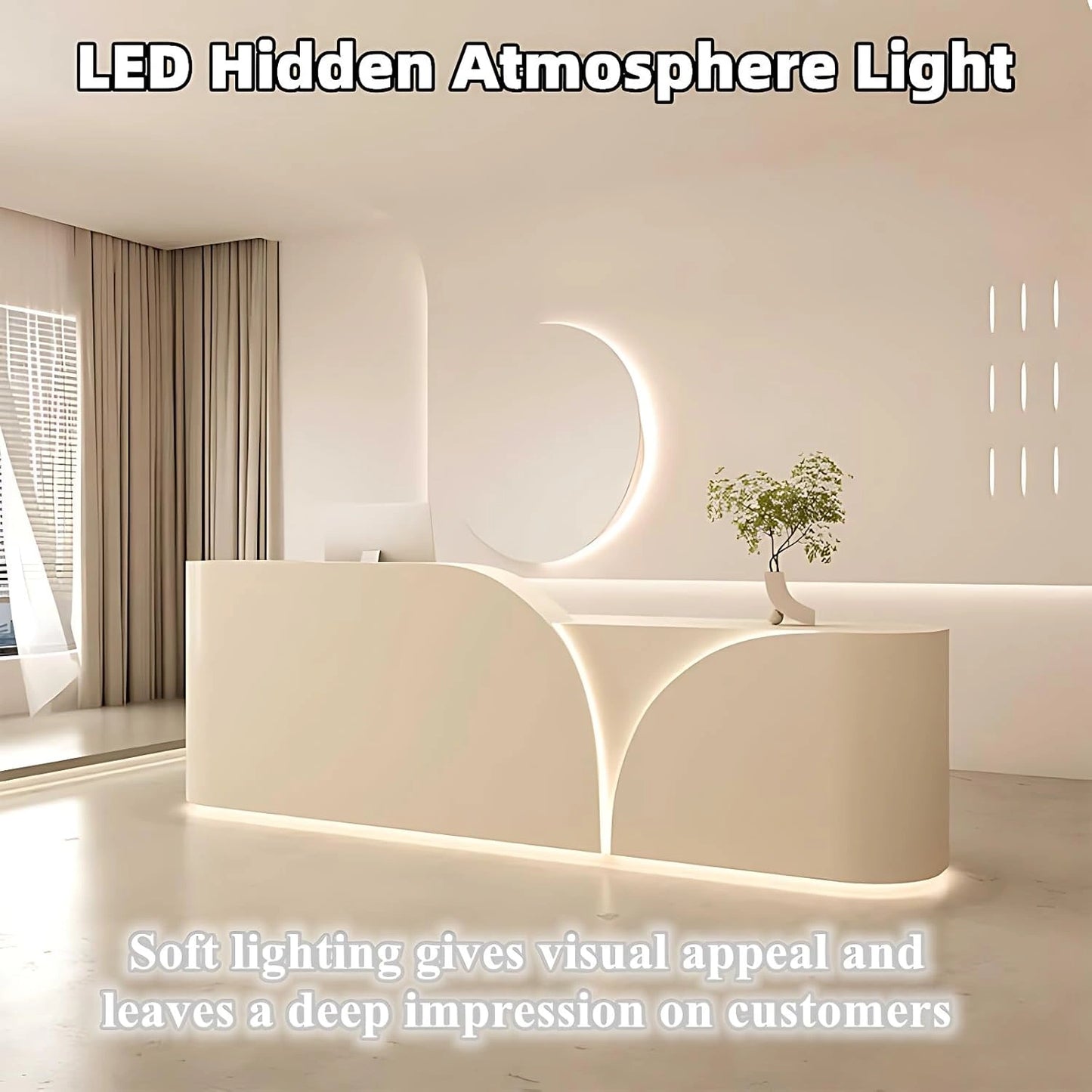 Aihm-Lon Modern Reception Desk with Storage LED Lights 64"-120"