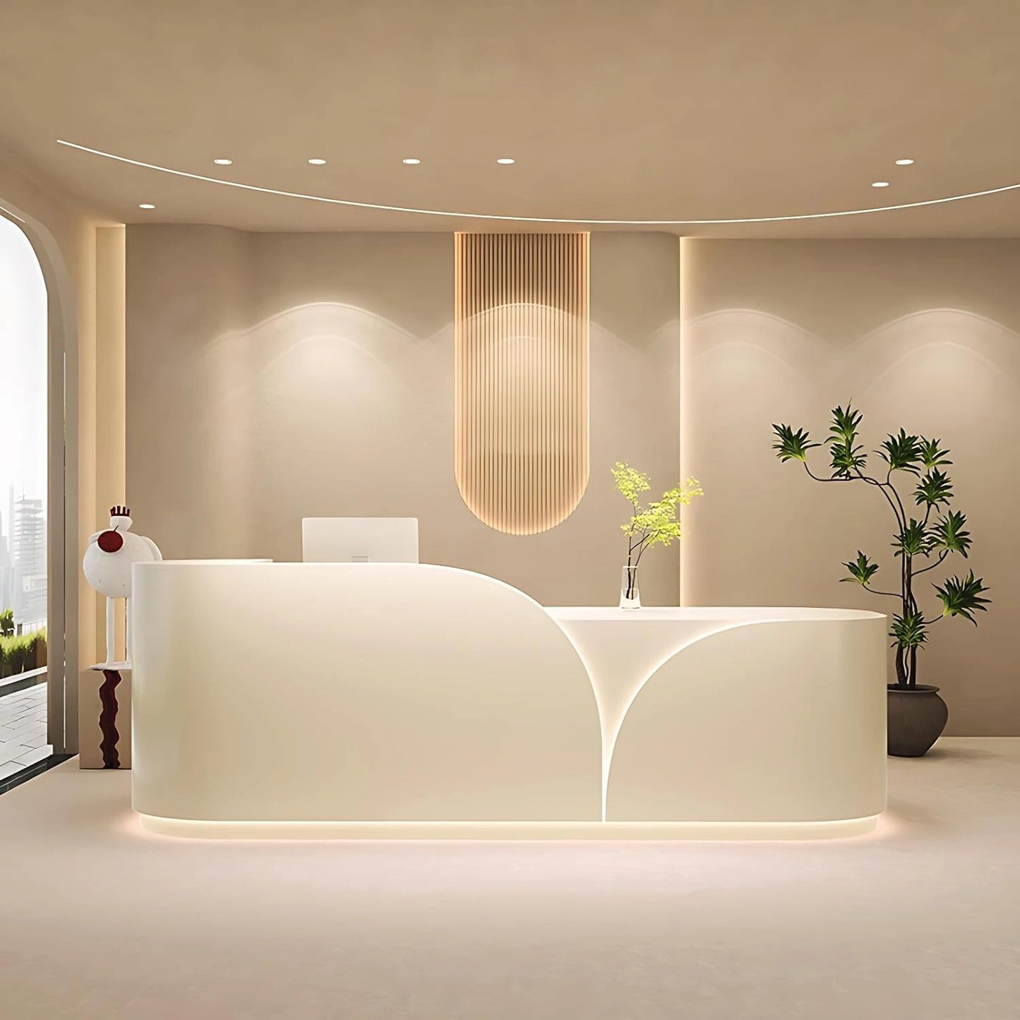 Aihm-Lon Modern Reception Desk with Storage LED Lights 64"-120"