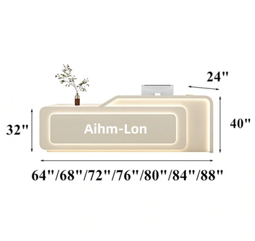 Aihm-Lon Reception Desk with LED Lights Customizable Logo 64"-88"
