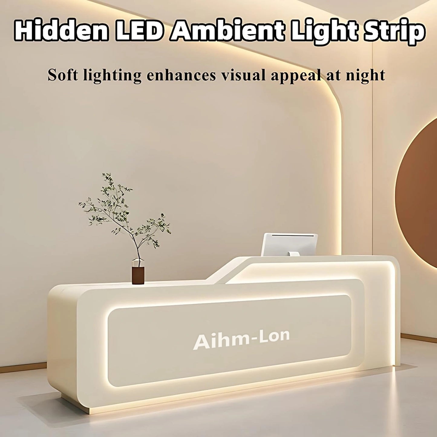 Aihm-Lon Reception Desk with LED Lights Customizable Logo 64"-88"
