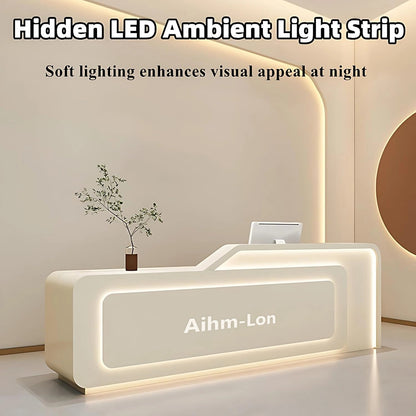 Aihm-Lon Reception Desk with LED Lights Customizable Logo 64"-88"