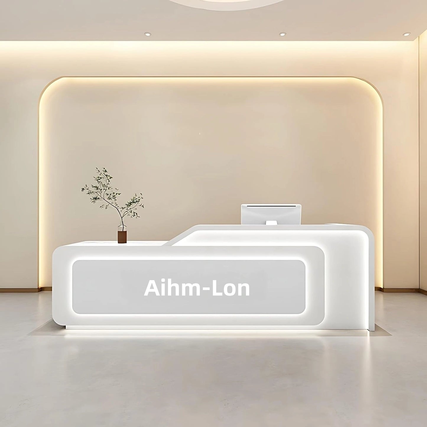 Aihm-Lon Reception Desk with LED Lights Customizable Logo 64"-88"
