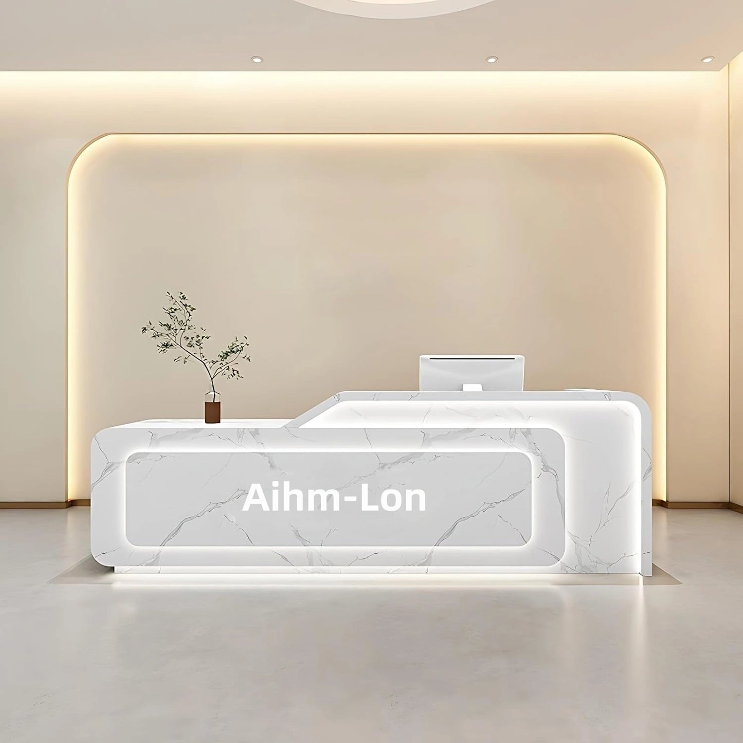 Aihm-Lon Reception Desk with LED Lights Customizable Logo 64"-88"