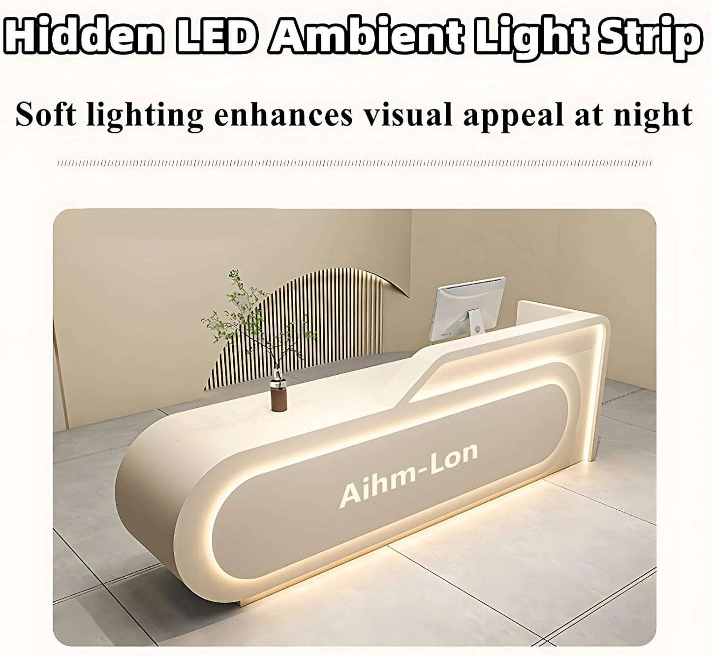 Aihm-Lon Reception Desk for Office or Retail Use Customizable Logo 64"-88"
