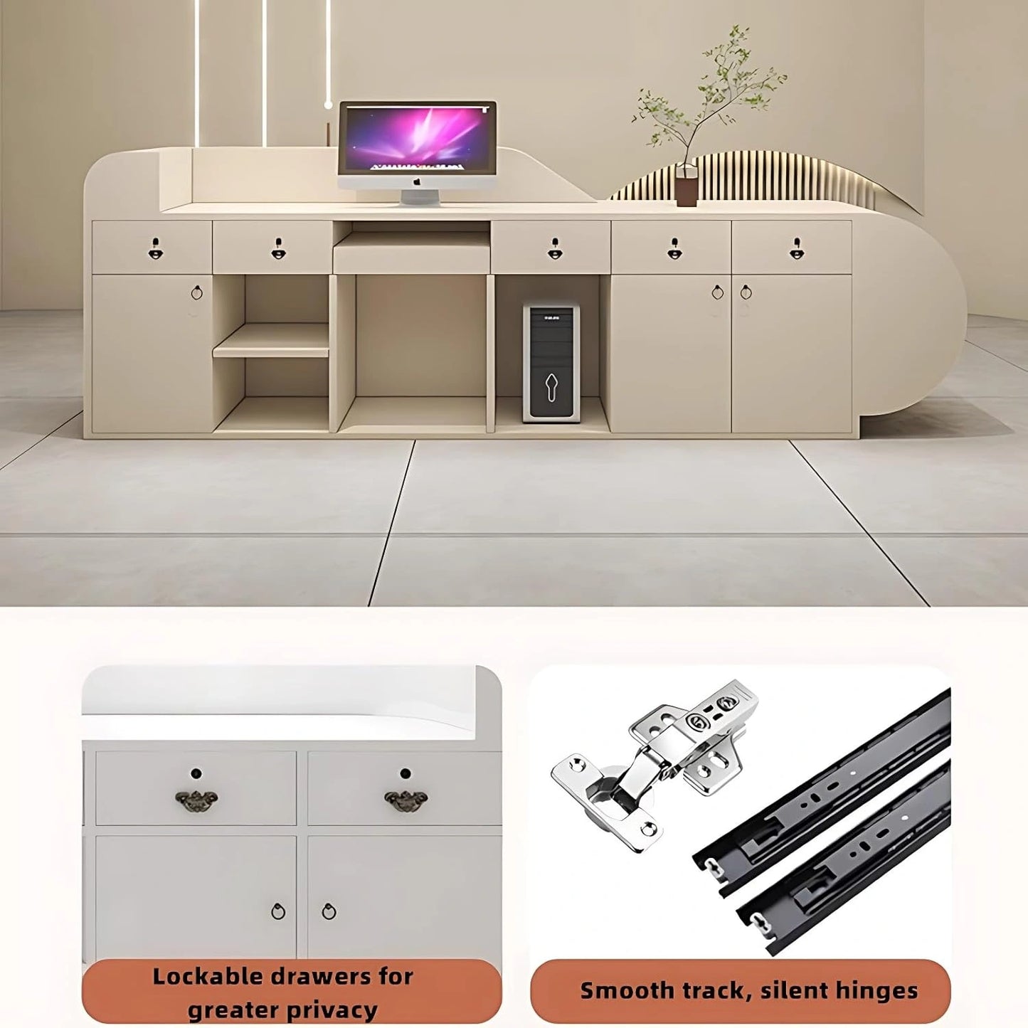 Aihm-Lon Reception Desk for Office or Retail Use Customizable Logo 64"-88"