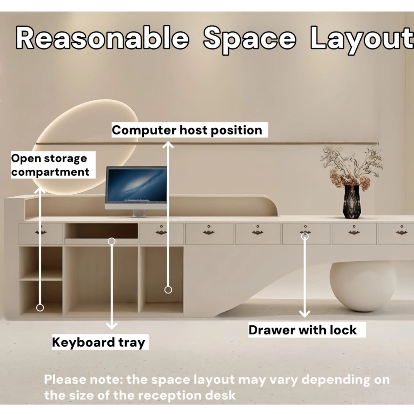 Aihm-Lon Reception Desk for Beauty Salon 72"-120"