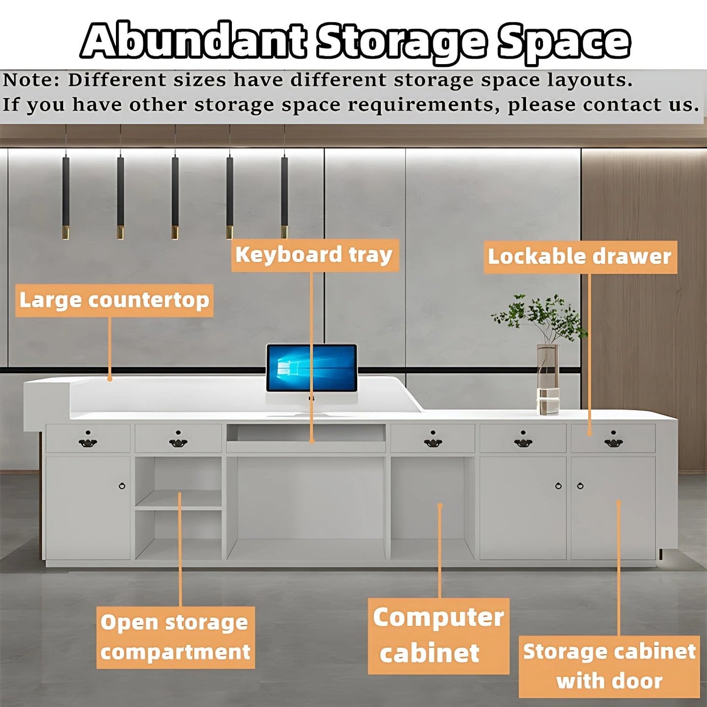 Aihm-Lon Front Desk Reception with Lighting Customizable Logo 64" -88"