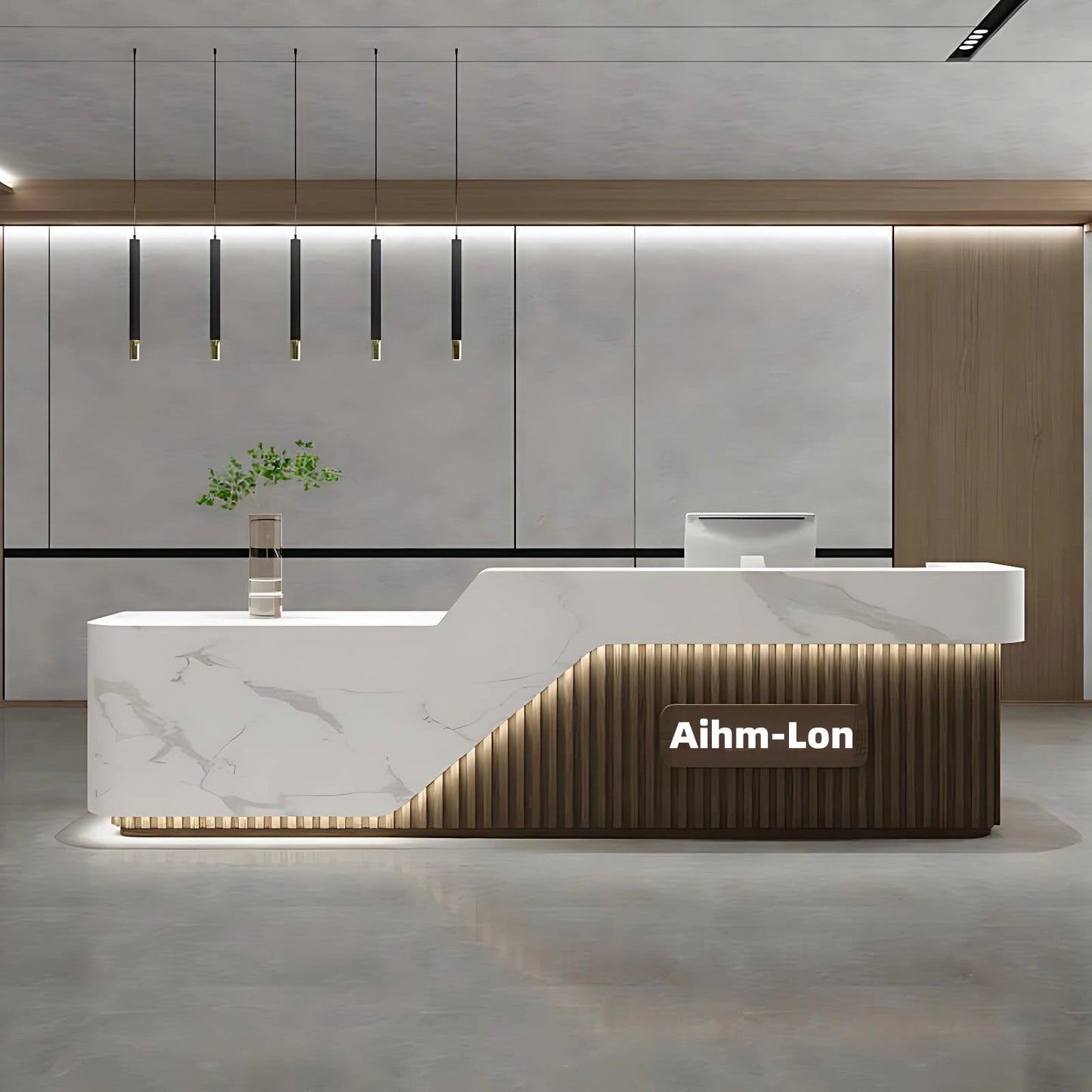Aihm-Lon Front Desk Reception with Lighting Customizable Logo 64" -88"