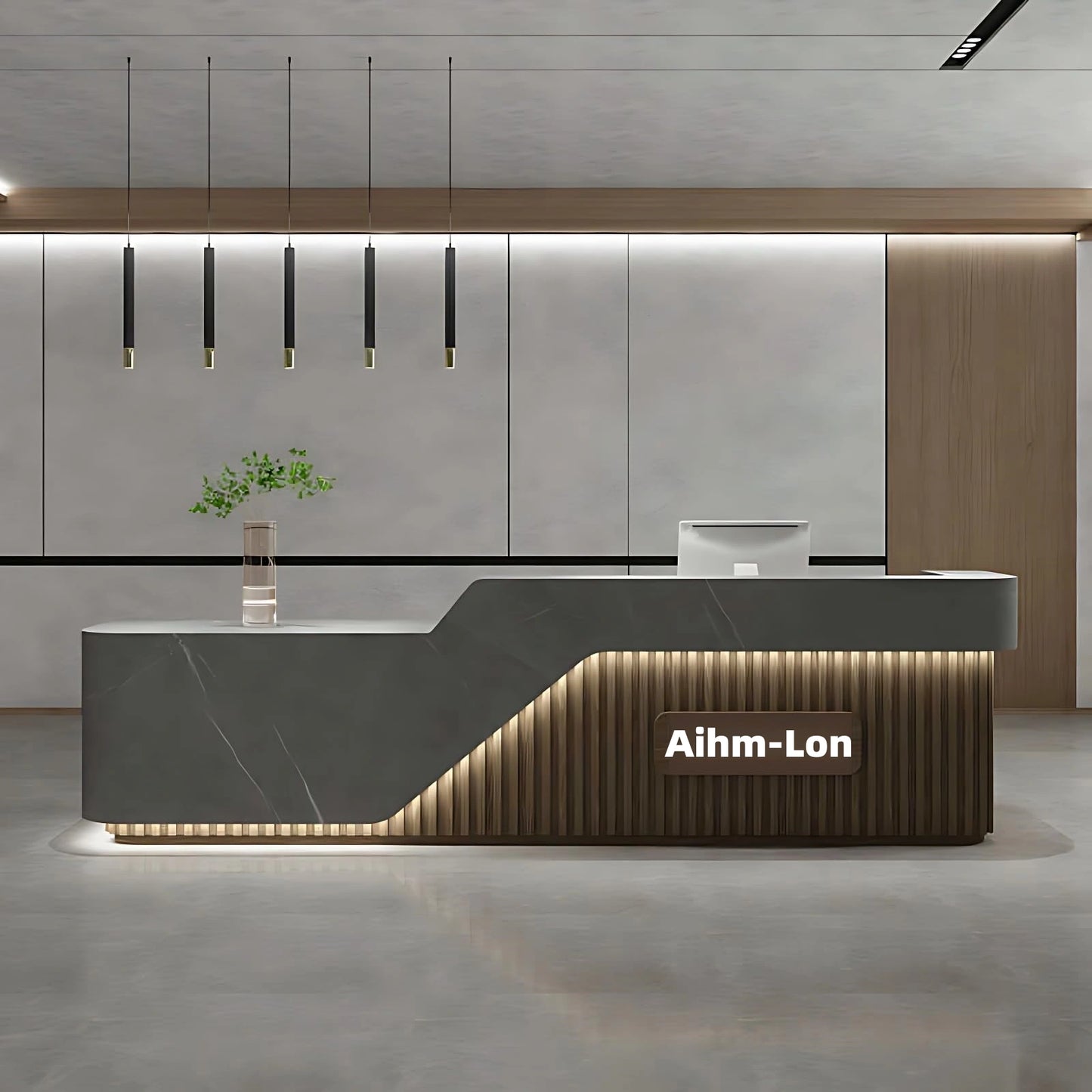 Aihm-Lon Front Desk Reception with Lighting Customizable Logo 64" -88"