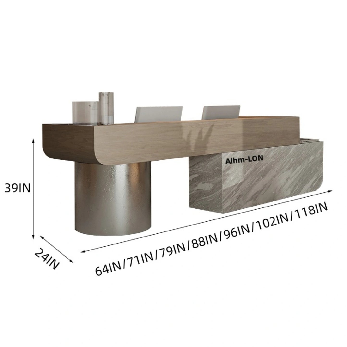 Aihm-Lon Reception Desk with Stainless Steel Table Legs for Beauty Salon Clothing Store 64"-118"