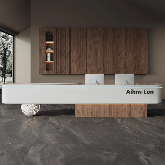 Aihm-Lon Reception Desk with Unique Spherical Design for Hotel Lobby 71"-110"