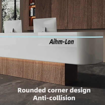 Aihm-Lon Reception Desk with Unique Spherical Design for Hotel Lobby 71"-110"