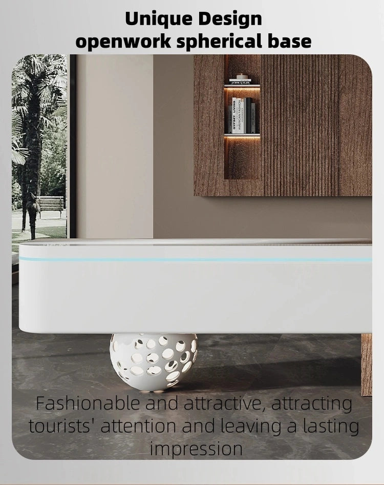 Aihm-Lon Reception Desk with Unique Spherical Design for Hotel Lobby 71"-110"