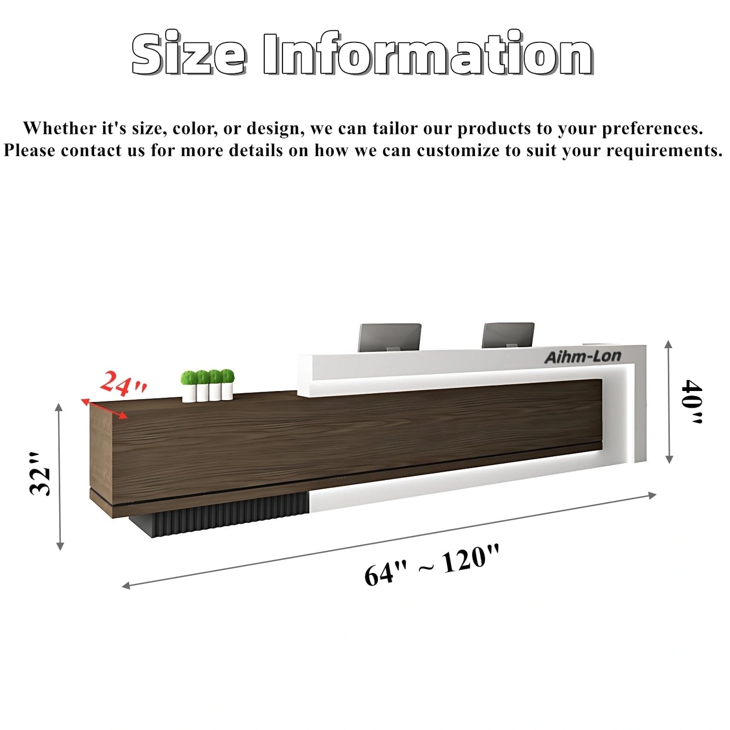 Aihm-Lon Reception Desk with Hidden LED Lighting 64"-120"