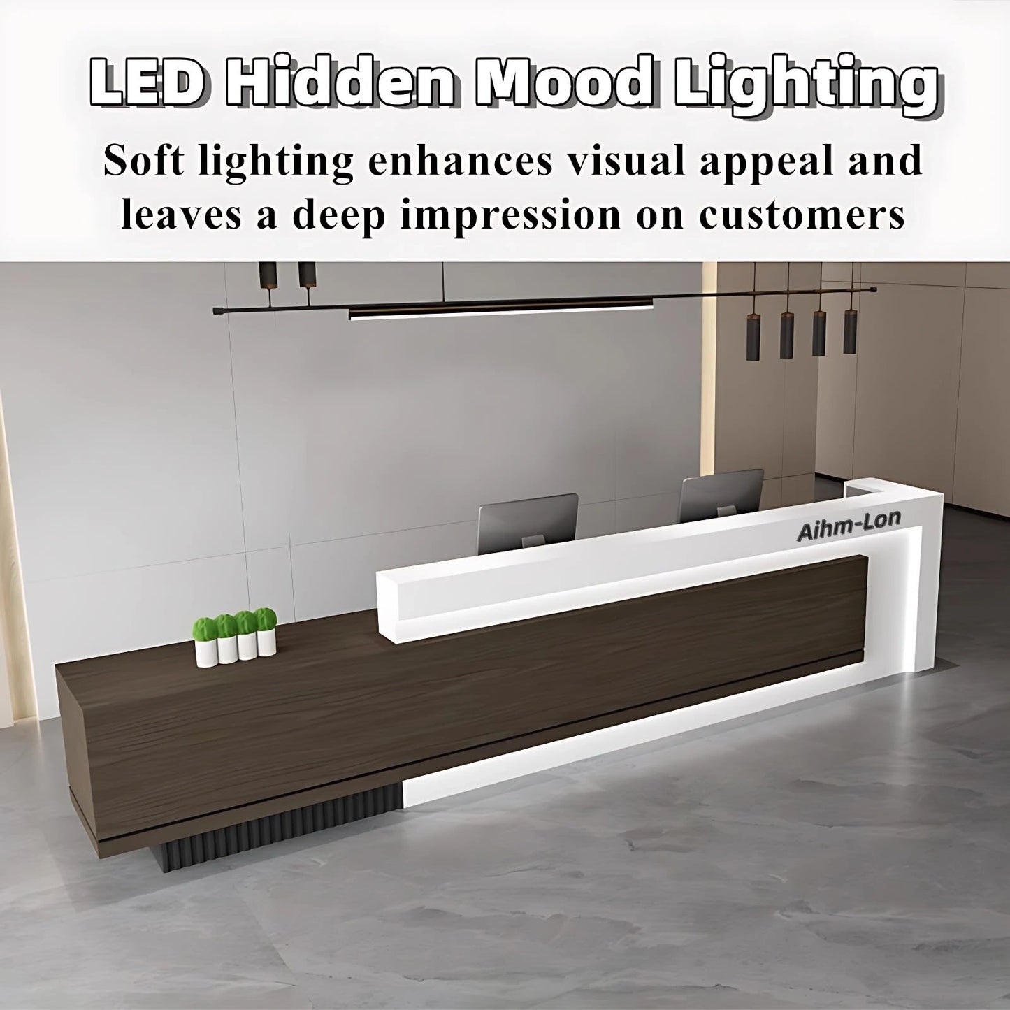 Aihm-Lon Reception Desk with Hidden LED Lighting 64"-120"