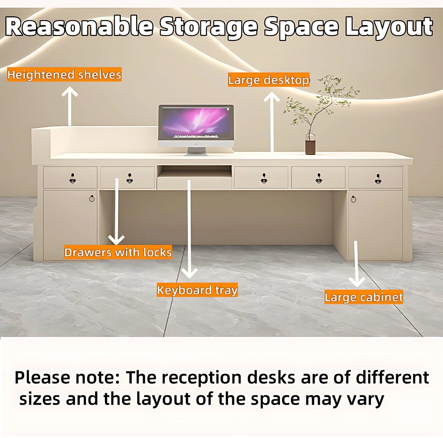 Aihm-Lon Modern Reception Desk with LED Light for Office Clothing Store 64"-120"